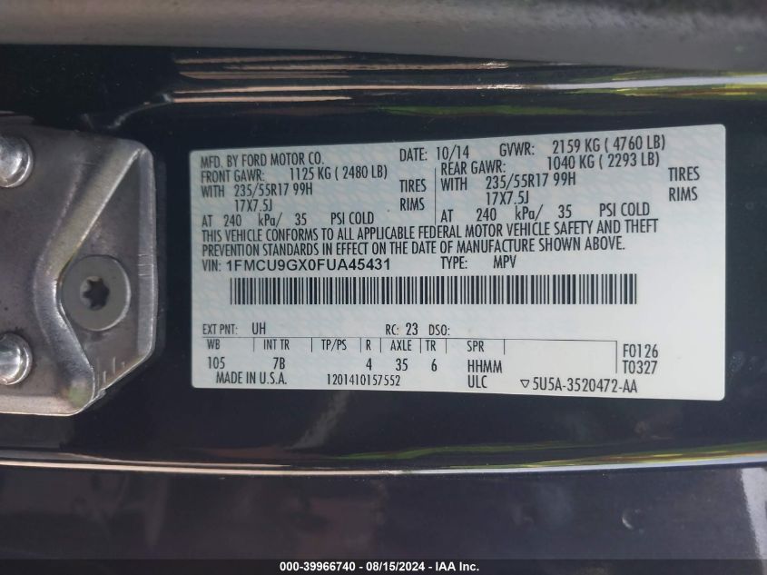 2015 FORD ESCAPE SE - 1FMCU9GX0FUA45431