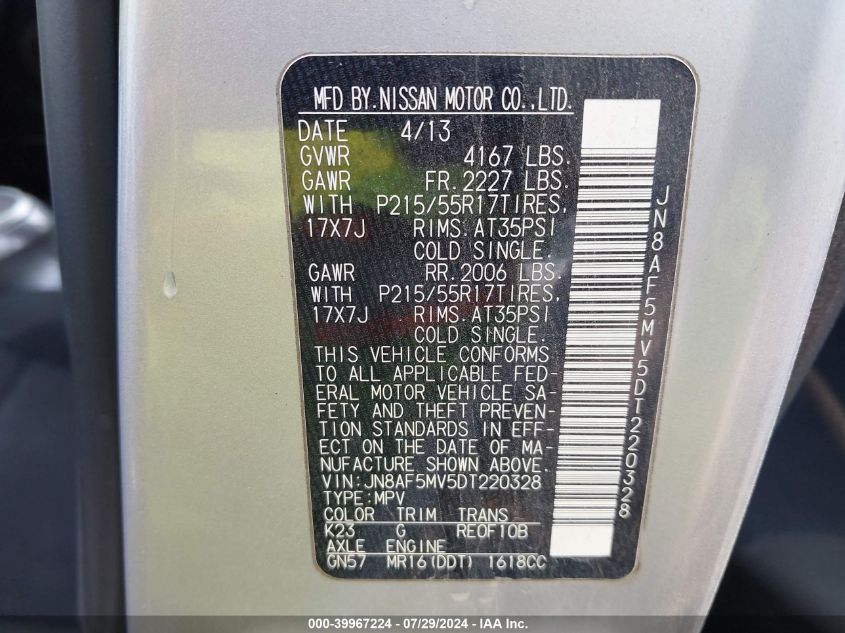 JN8AF5MV5DT220328 2013 Nissan Juke Sv