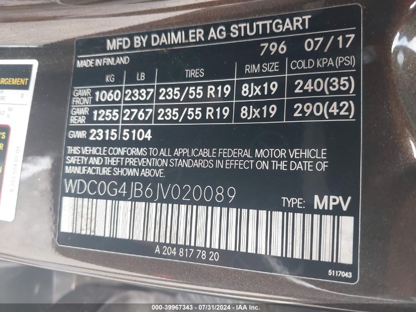 WDC0G4JB6JV020089 2018 Mercedes-Benz Glc 300