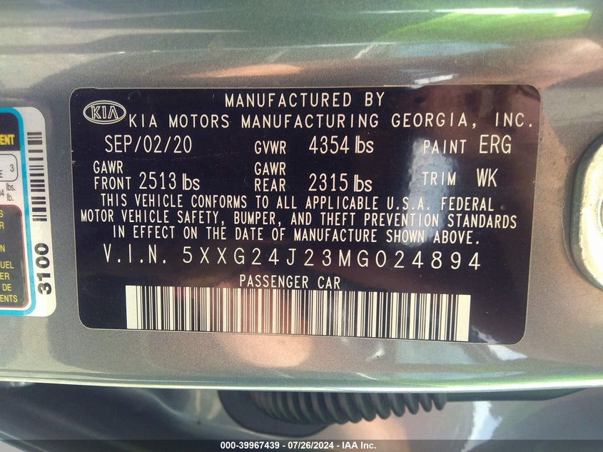 2021 KIA K5 LX - 5XXG24J23MG024894