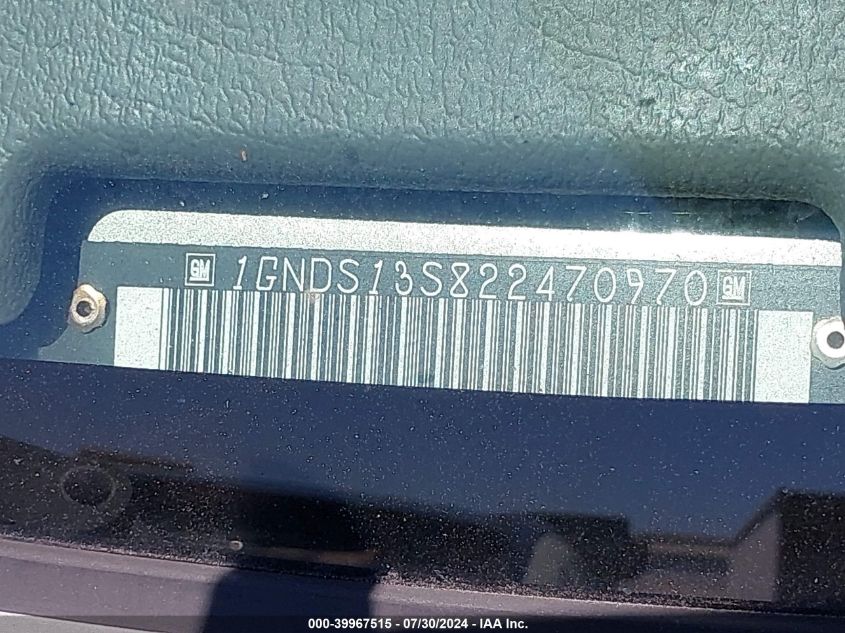 2002 Chevrolet Trailblazer Ls VIN: 1GNDS13S822470970 Lot: 39967515