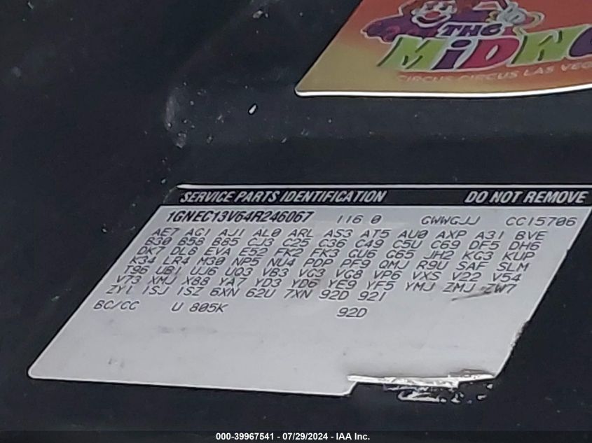 2004 Chevrolet Tahoe C1500 VIN: 1GNEC13V64R246067 Lot: 39967541
