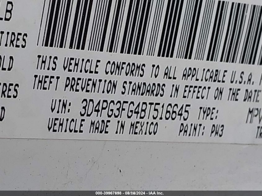 2011 Dodge Journey Crew VIN: 3D4PG3FG4BT516645 Lot: 39967698