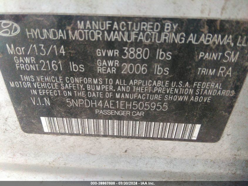 5NPDH4AE1EH505955 2014 Hyundai Elantra Se