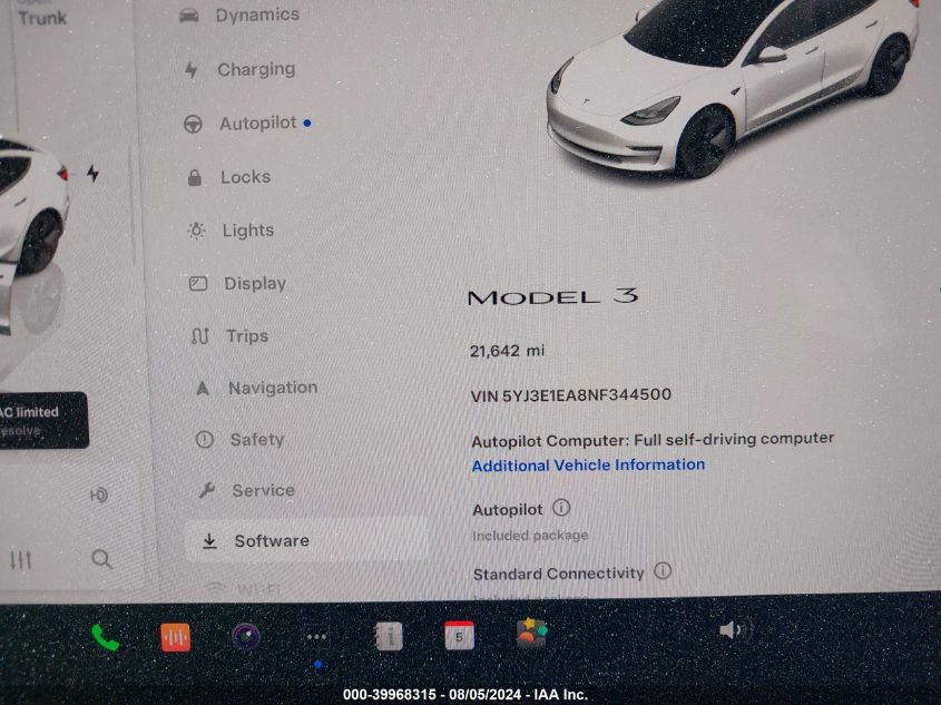 2022 Tesla Model 3 VIN: 5YJ3E1EA8NF344500 Lot: 39968315