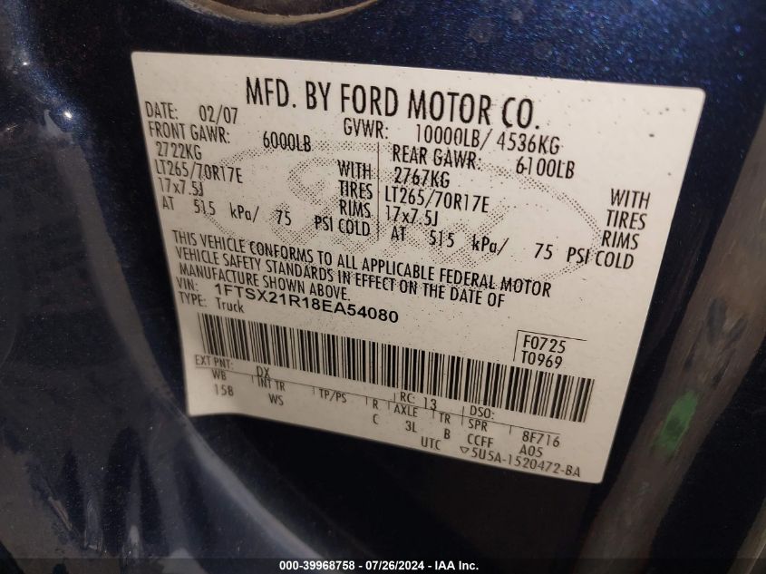 1FTSX21R18EA54080 | 2008 FORD F-250