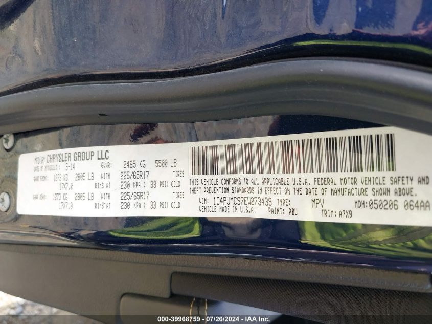 2014 Jeep Cherokee Latitude VIN: 1C4PJMCS7EW273439 Lot: 39968759