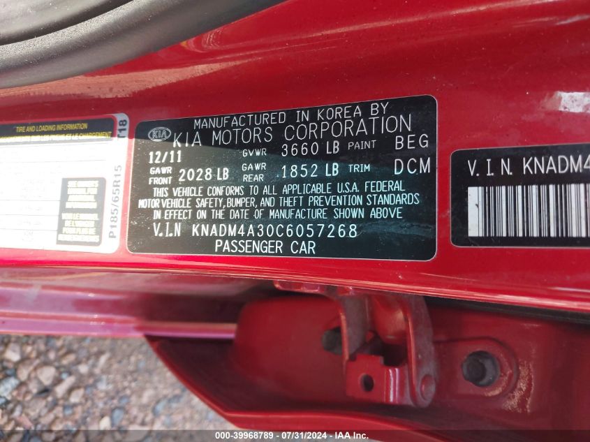 KNADM4A30C6057268 2012 Kia Rio Lx