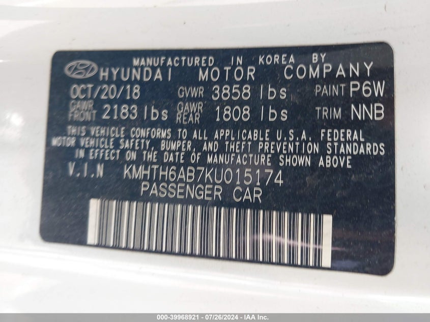 2019 HYUNDAI VELOSTER TURBO - KMHTH6AB7KU015174