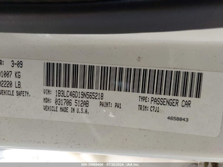 2009 Dodge Avenger Se/Sxt VIN: 1B3LC46D19N565218 Lot: 39969408