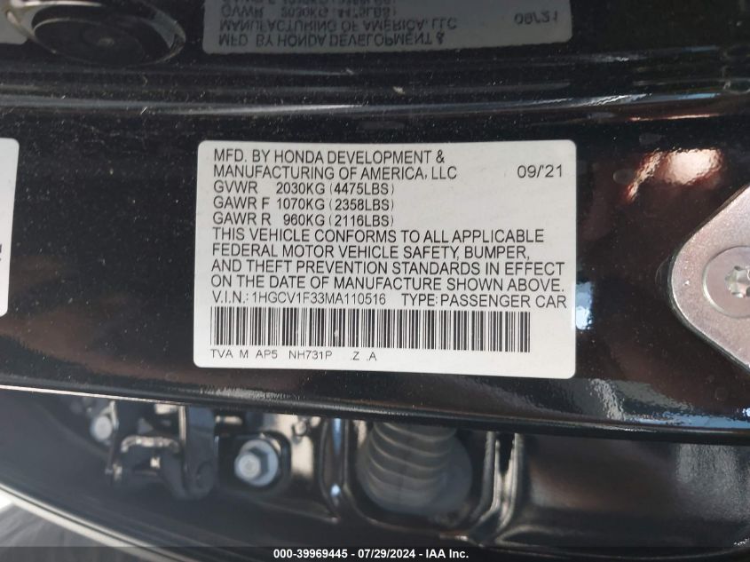 1HGCV1F33MA110516 2021 Honda Accord Sport