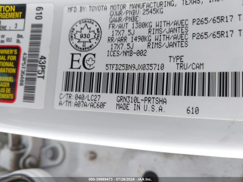 2018 TOYOTA TACOMA SR5 - 5TFDZ5BN9JX035710