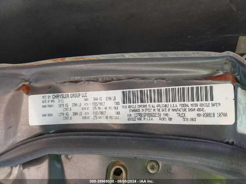 2011 Ram Ram 1500 Slt VIN: 1D7RB1GP0BS632150 Lot: 39969530