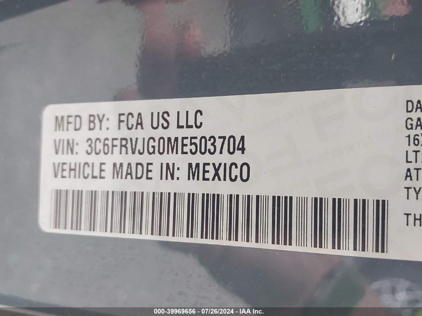 2021 Ram Promaster 3500 3500 High VIN: 3C6FRVJG0ME503704 Lot: 39969656