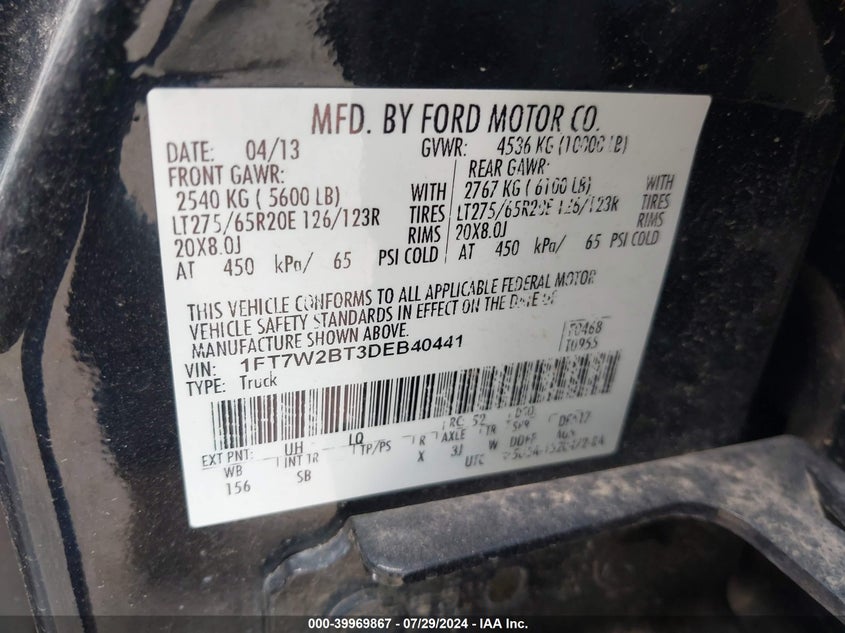 2013 FORD F-250 LARIAT - 1FT7W2BT3DEB40441