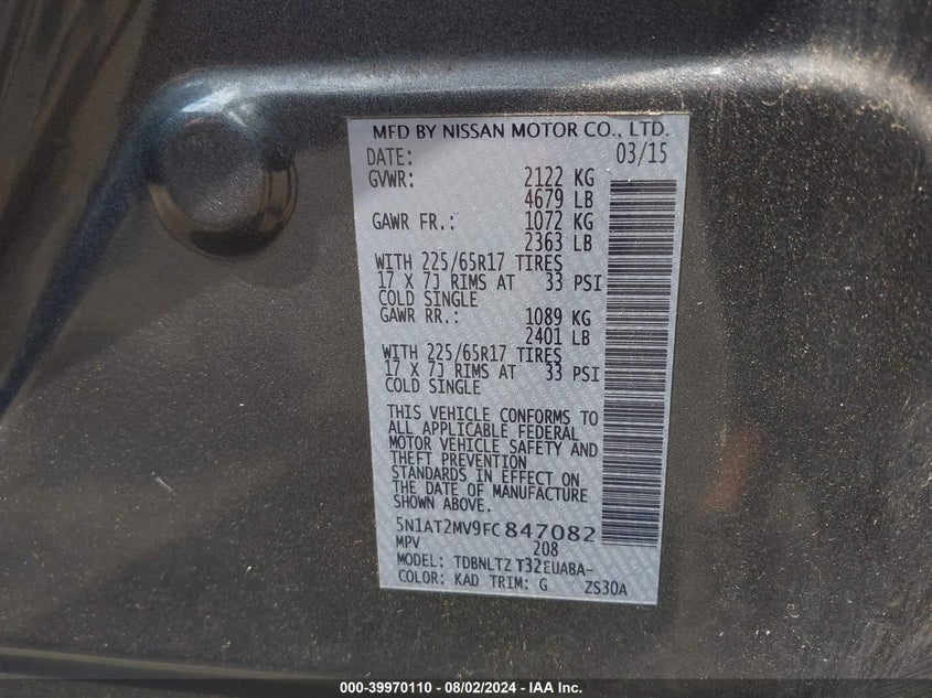 2015 NISSAN ROGUE SV - 5N1AT2MV9FC847082