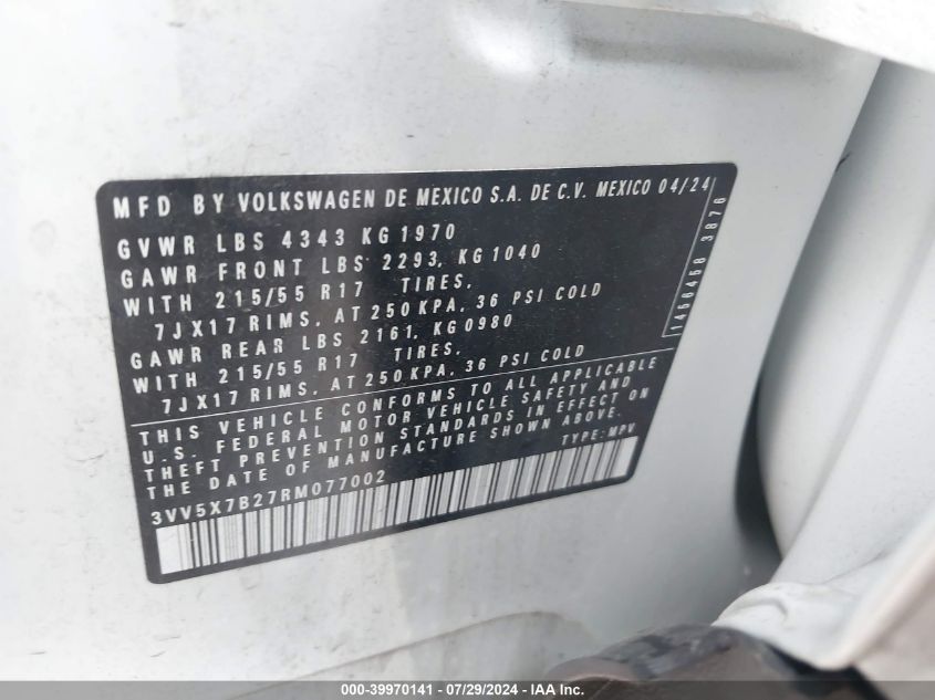 3VV5X7B27RM077002 2024 Volkswagen Taos 1.5T S