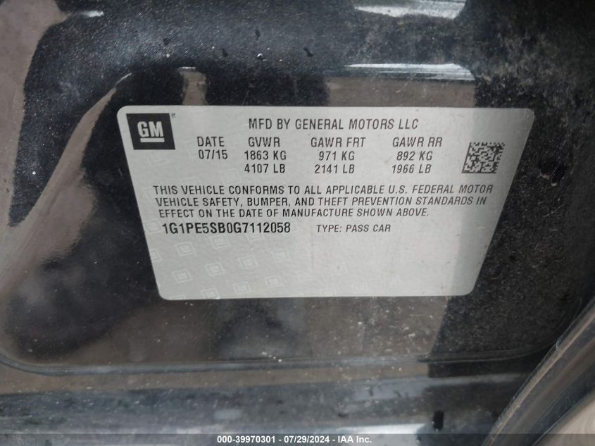 2016 Chevrolet Cruze Limited 1Lt Auto VIN: 1G1PE5SB0G7112058 Lot: 39970301