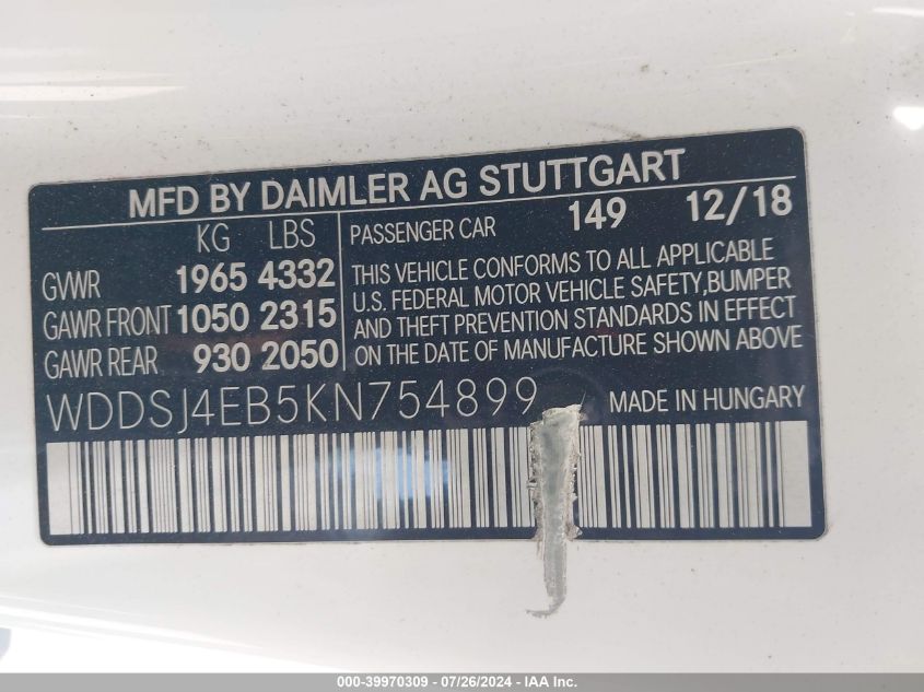 WDDSJ4EB5KN754899 2019 Mercedes-Benz Cla 250