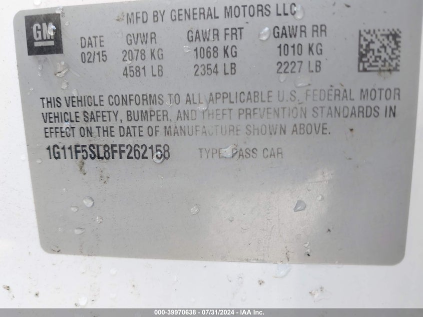 2015 CHEVROLET MALIBU LTZ - 1G11F5SL8FF262158