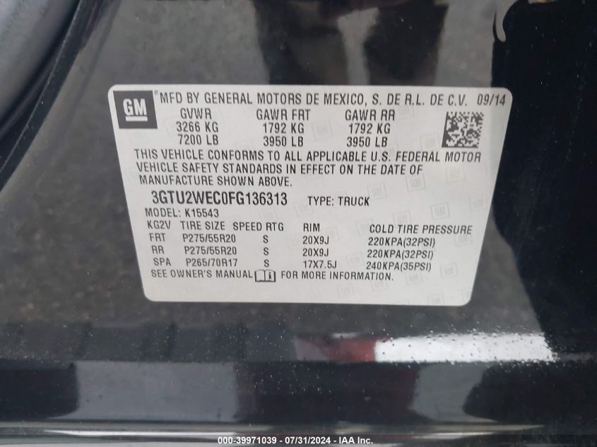 3GTU2WEC0FG136313 2015 GMC Sierra 1500 Denali