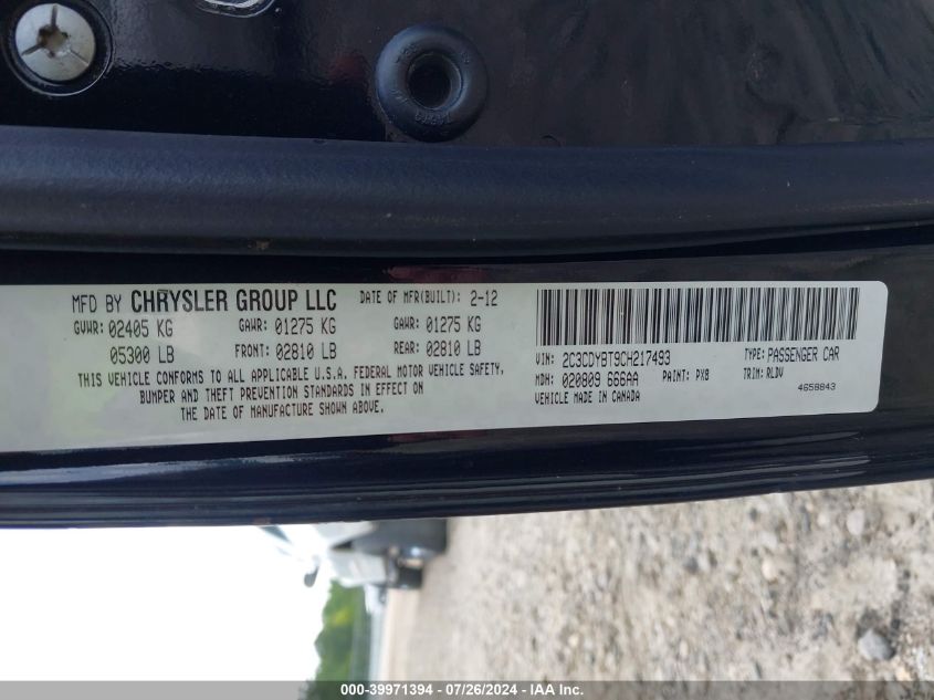 2012 Dodge Challenger R/T VIN: 2C3CDYBT9CH217493 Lot: 39971394