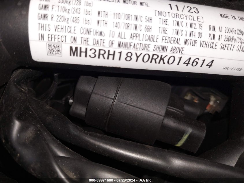 VIN MH3RH18Y0RK014614 2024 YAMAHA YZFR3 A