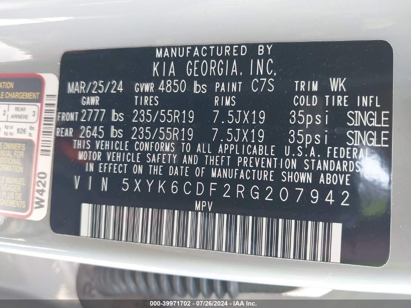 2024 Kia Sportage X-Line VIN: 5XYK6CDF2RG207942 Lot: 39971702