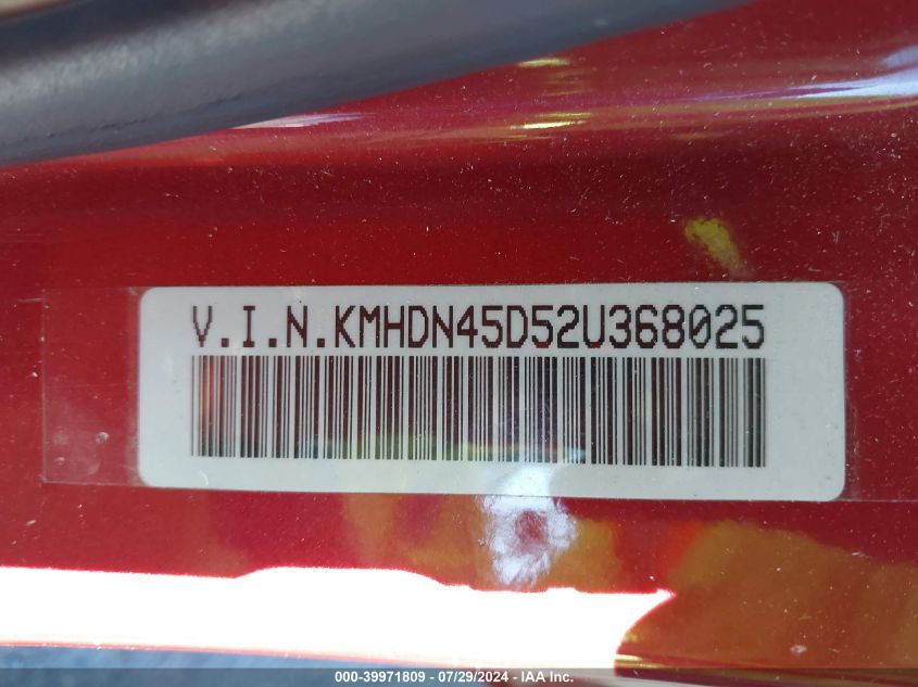 2002 Hyundai Elantra Gls VIN: KMHDN45D52U368025 Lot: 39971809