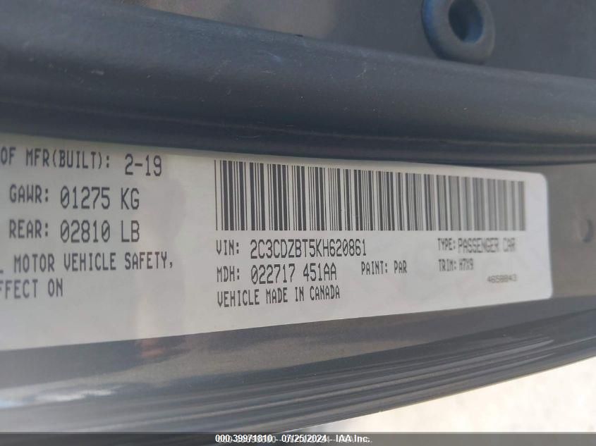 2019 Dodge Challenger R/T VIN: 2C3CDZBT5KH620861 Lot: 39971810