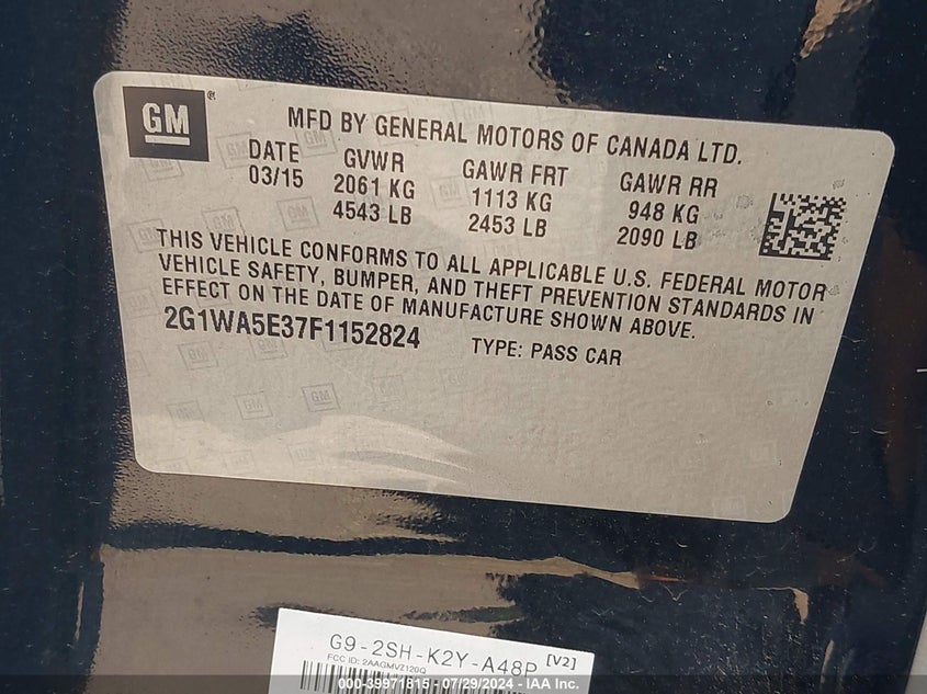 2015 CHEVROLET IMPALA LIMITED LS - 2G1WA5E37F1152824