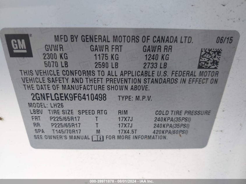 2GNFLGEK9F6410498 2015 Chevrolet Equinox 2Lt