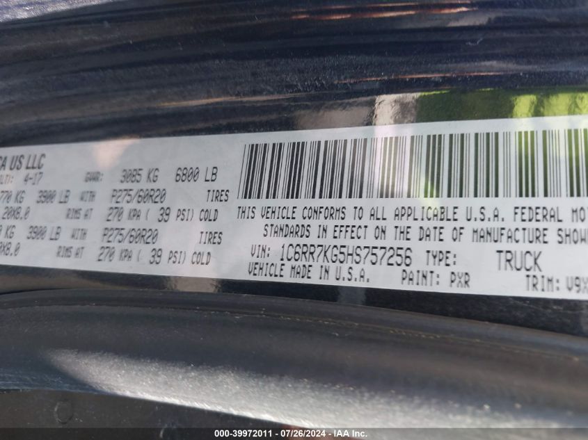 2017 Ram 1500 St VIN: 1C6RR7KG5HS75725 Lot: 39972011