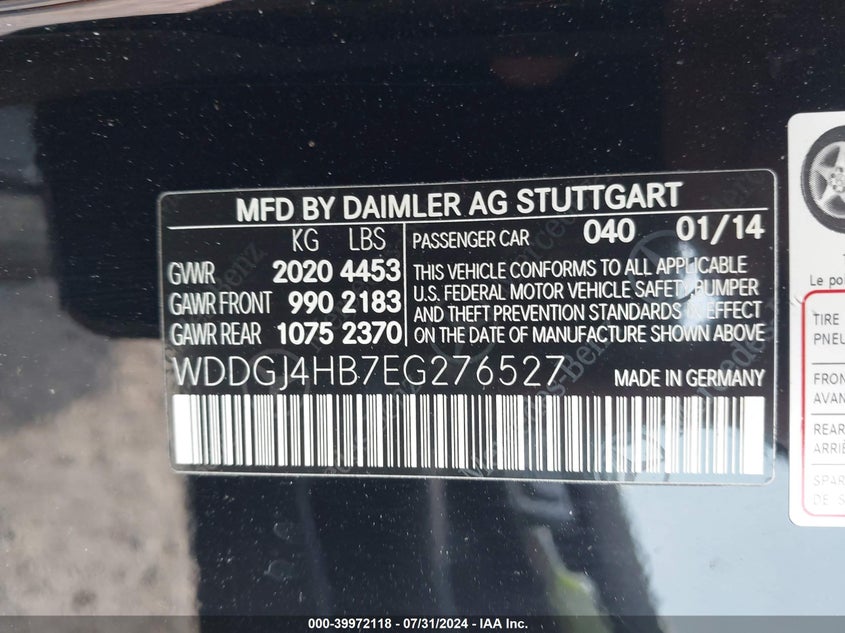 2014 Mercedes-Benz C 250 VIN: WDDGJ4HB7EG276527 Lot: 39972118