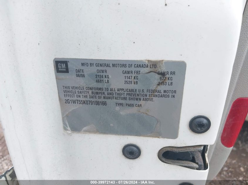 2007 Chevrolet Impala Lt VIN: 2G1WT55K079108166 Lot: 39972143