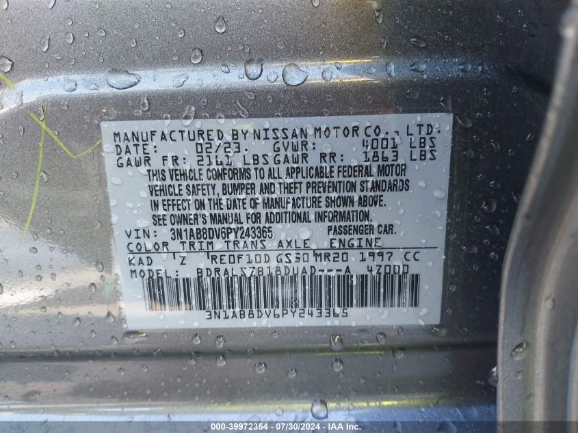 2023 NISSAN SENTRA SR XTRONIC CVT - 3N1AB8DV6PY243365