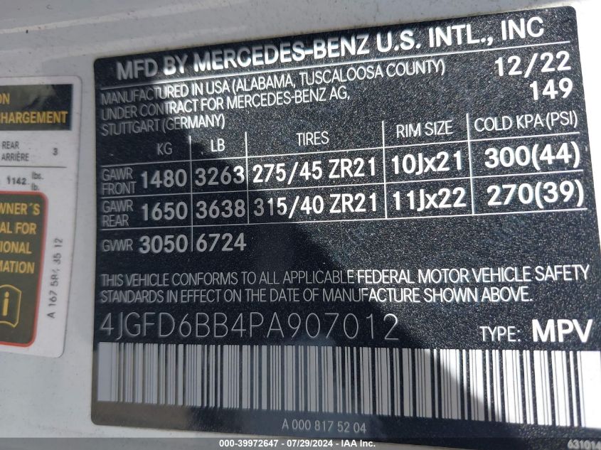 VIN 4JGFD6BB4PA907012 2023 Mercedes-Benz Amg Gle 53... no.9