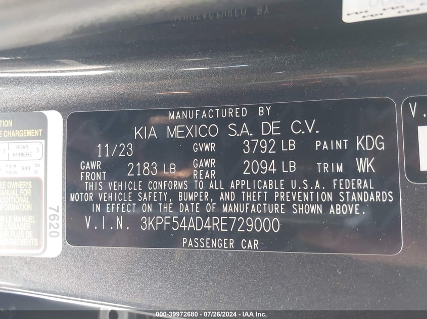 2024 KIA FORTE GT-LINE - 3KPF54AD4RE729000