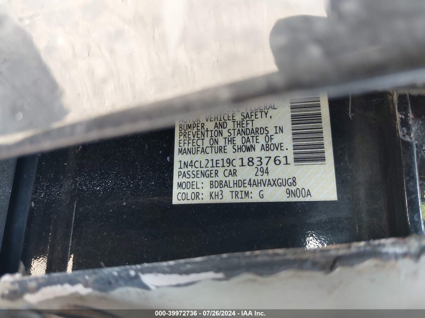 2009 Nissan Altima Hybrid VIN: 1N4CL21E19C183761 Lot: 39972736