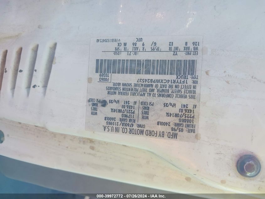 1998 Ford Ranger Xl/Xlt VIN: 1FTYR14CXWPB24537 Lot: 39972772