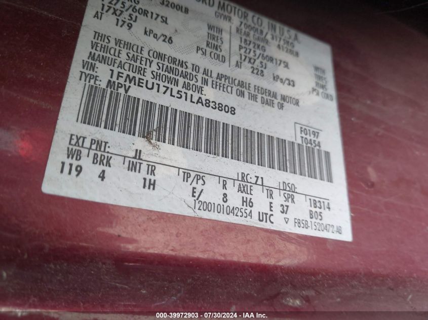 2001 Ford Expedition Eddie Bauer VIN: 1FMEU17L51LA83808 Lot: 39972903