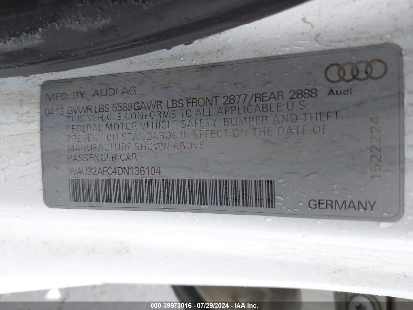 2013 Audi S7 4.0T Prestige VIN: WAU32AFC4DN136104 Lot: 39973016