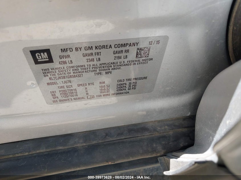 2016 CHEVROLET TRAX LS - KL7CJKSB1GB584327