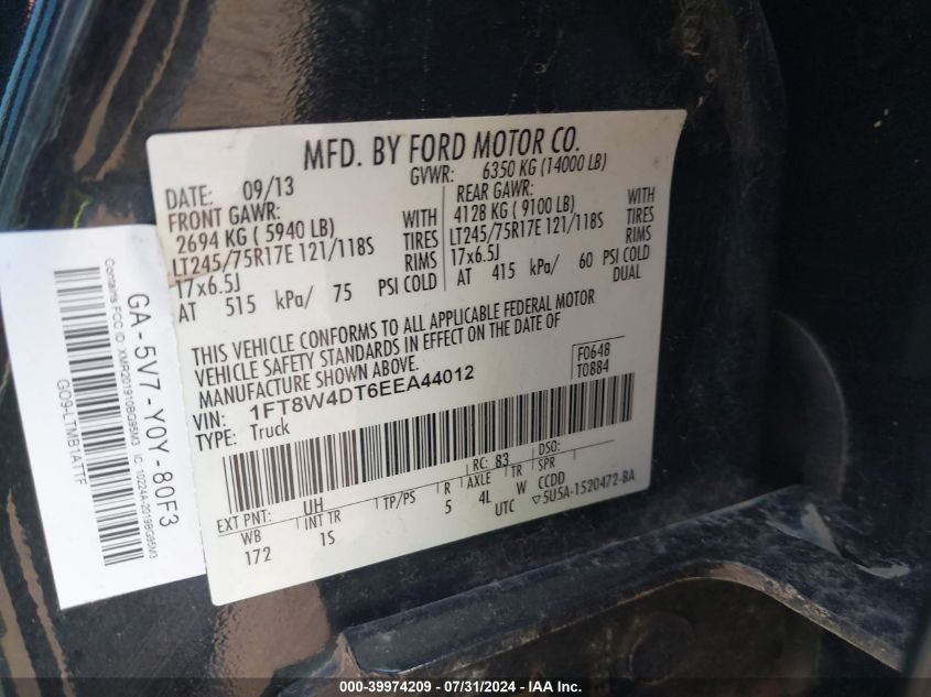 2014 Ford F450 Super Duty VIN: 1FT8W4DT6EEA44012 Lot: 39974209