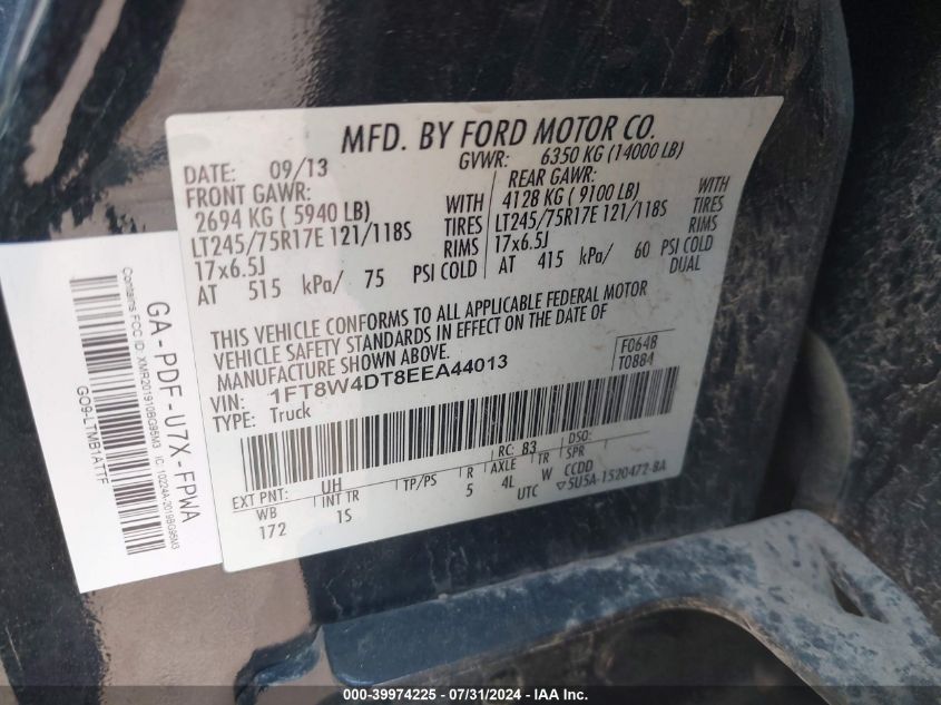 2014 Ford F450 Super Duty VIN: 1FT8W4DT8EEA44013 Lot: 39974225