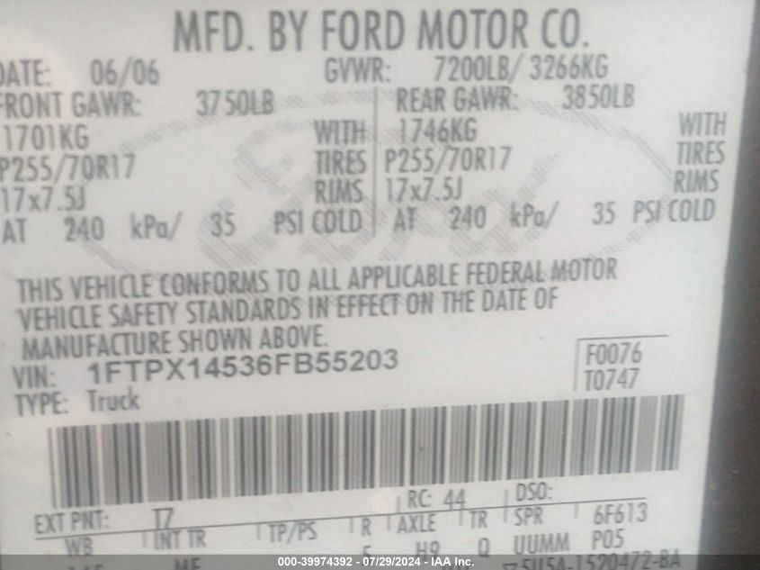 1FTPX14536FB55203 | 2006 FORD F-150