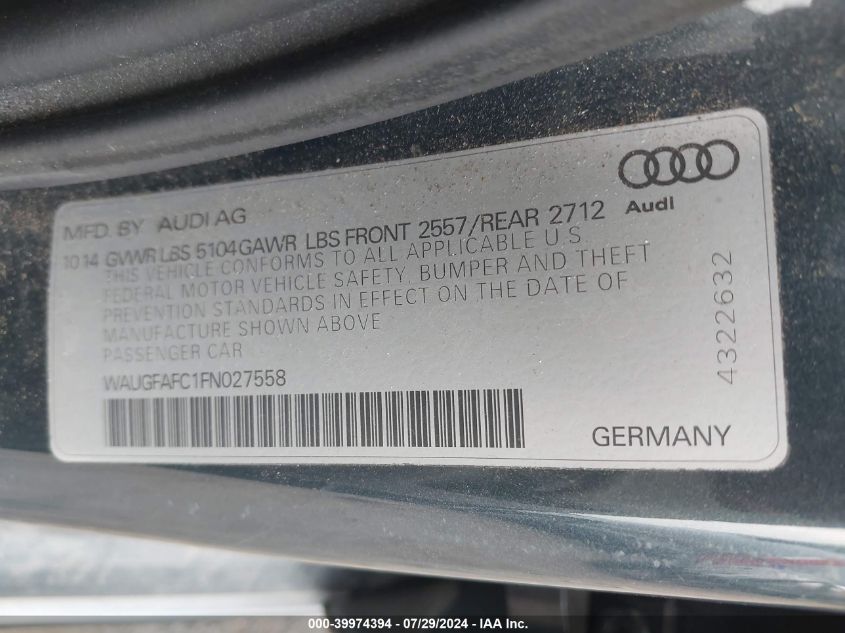 2015 Audi A6 Premium Plus VIN: WAUGFAFC1FM020755 Lot: 39974394