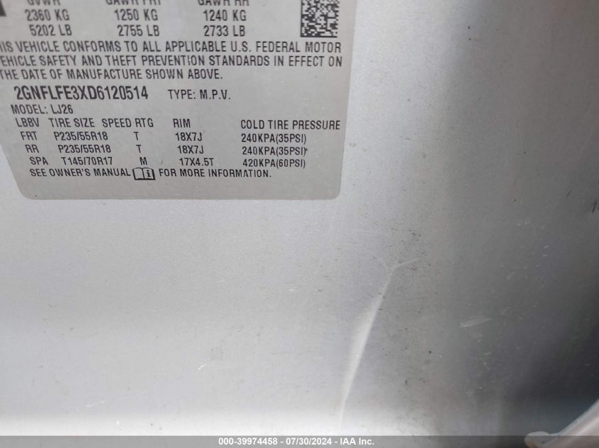 2013 Chevrolet Equinox Ltz VIN: 2GNFLFE3XD6120514 Lot: 39974458