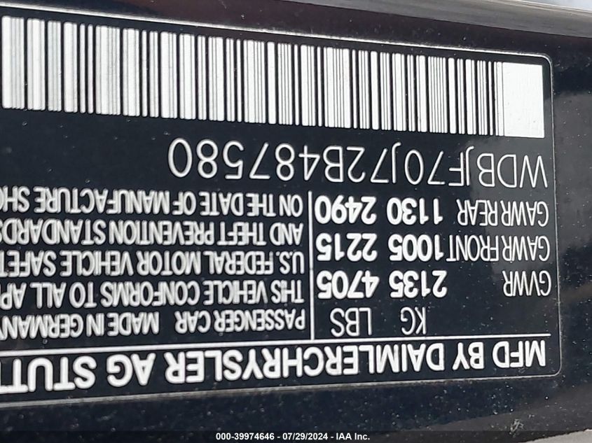 WDBJF70J72B487580 2002 Mercedes-Benz E 430 Special Edition