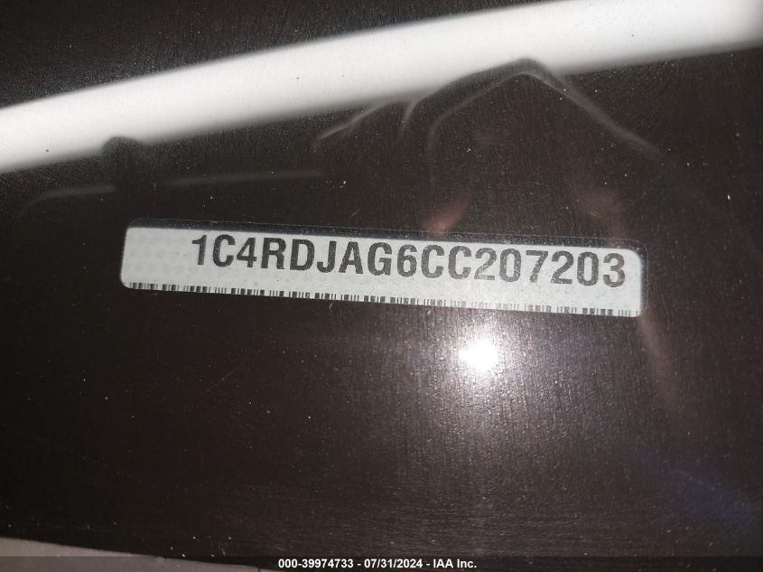2012 Dodge Durango Sxt VIN: 1C4RDJAG6CC207203 Lot: 39974733